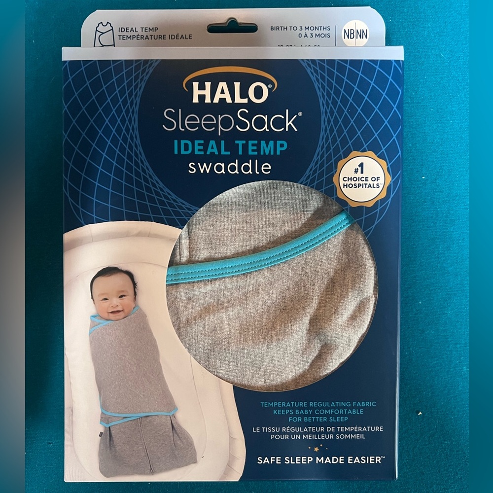 HALO SleepSack Ideal Temp Swaddle - Gray with Teal Trim